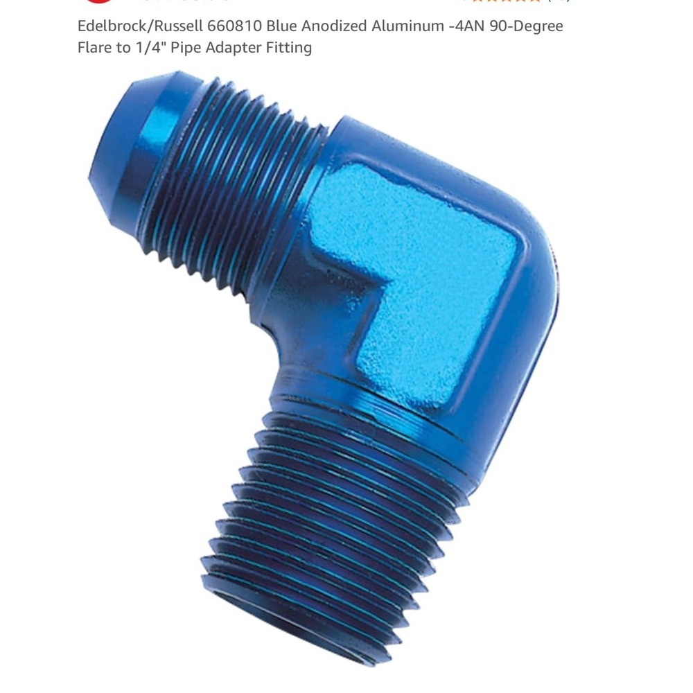 Edelbrock Russell 660810 Blue Anodized Aluminum -4AN 90‎ Degree Flare Fitting